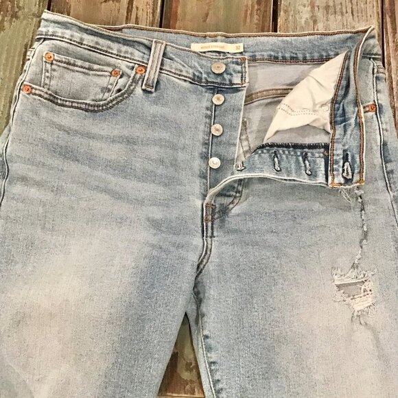 Levi’s 32 (14/15) Wedgie Straight Women’s Jeans Distressed Frayed Hems Stretch - Picture 7 of 12